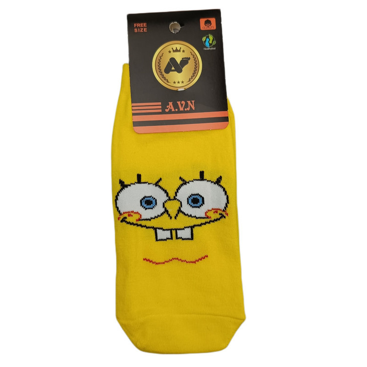 جوراب ساق کوتاه زنانه مدل باب اسفنجی