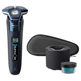 ماشین اصلاح موی صورت فیلیپس مدل S7885 با تیغه چرخشی 360 درجه استیل پیشرفته، قابلیت استفاده خشک و مرطوب، تکنولوژی Skin IQ و Power Adapt برای تنظیم خودکار سرعت، شارژ سریع 5 دقیقهای و ضدآب بودن با امکان استفاده زیر دوش